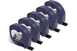 Madhurlabels Etiquetas Compatible con Dymo Letratag Plastico LT-335 12mm x 3m,Recambios Dymo Letratag Negro LT-335 para Etiquetadoras Dymo LT-100H LT-100T LT-110T QX 50 XR XM