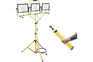 RIGIDON 300W Faretto da Cantiere LED con treppiede, 30000LM 6000K Bianco Proiettore a LED Luce da lavoro Impermeabile IP66 Faro LED Portatile per Interno ed esterno per Garage Giardino Costruzione