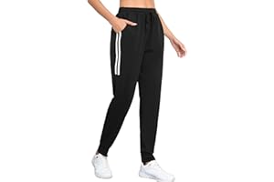 Vlazom Pantalon de Jogging Femme Pantalon de Sport Coton Pantalons de survêtement avec Poches Rayures pour Fitness Training