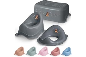DOCARI Kinder Toiletten Set 3in1 ab 1 Jahr Pferd grau - bestehend aus Baby Töpfchen Tritthocker Kinder Kindersitz Toilette
