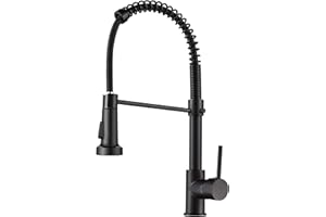 MOGFCT Robinet de cuisine ressort à poignée unique laiton avec douchette extractible mitigeur d'évier de cuisine (Noir)