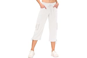 JINSHI Pantalons Femme Pantacourt Cargo d'été 3/4 Long Capri Pantalon avec Plusieurs Poches