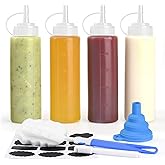 V·Colokishi 4 Pcs 8 oz Condiment Squeeze Bottles for Sauce, Plastic Squeeze Bottles, Squirt Bottle Oil Container Dispenser fo