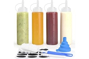 V·Colokishi 4 Pcs 8 oz Gewürz Squeeze Flaschen für Sauce, Kunststoff Quetschflasche, 250ml Dosierflasche Spritzflasche Ölflasche Spender für Ketchup, Heiße Soßen, Grill, Salatsaucen, Malen, Olivenöl
