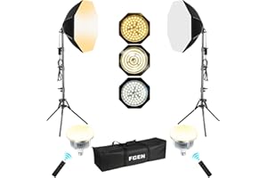 FGEN LED Softbox Octagonal 3000-6500K,Caja de luz con 3 Modos de Color Ajustar with Mando a Distancia, 2X50cm Luces para fotografia con Soporte Plegable de 1.5m, Fotografía de Estudio y Entrevistas