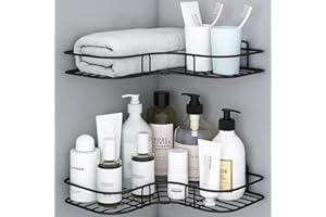 Plantex 2 Self-Adhesive Shelves for Corner Walls for Bathroom Organizer - Bathrom Corner Shelf with Magic Sticker (Black) Met