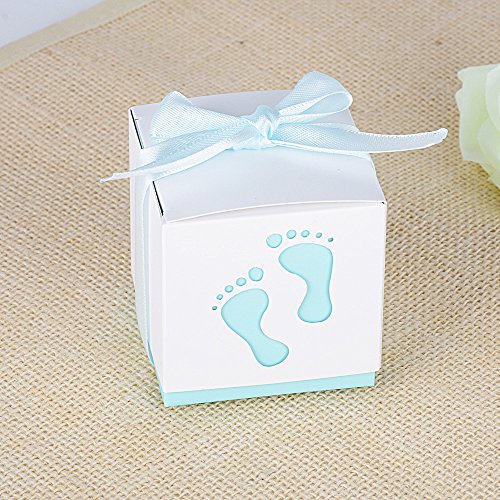 50 Stk. Gastgeschenk Box inkl. Seidenbänder 6x6x6 cm Geschenkbox für Hochzeit, Taufe usw. Pralinenschachtel süßigkeiten Bonboniere (Himmelblau) - 7