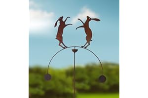 GAP GARDEN PRODUCTS - Boxing Hares Double Ball Wind Rocker/Spinner supplied bare metal that can be painted or left to age over time to give a rustic patina finish