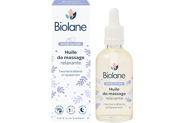 BIOLANE - Huile de massage - Bébé - Détente - Parfum relaxant et apaisant - 99% d'ingrédients d'origine naturelle - 50ml - Fabriqué en France