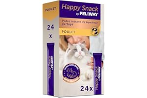 Happy Snack by FELIWAY - Boîte de 24 Sticks au goût Poulet. Relaxez Votre Chat Autour d'un Moment de complicité Présenté sous Forme de friandise onctueuse.
