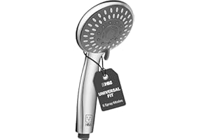 H&S Uniwersalna Głowica Prysznicowa z Wysokim Ciśnieniem Wody - Zestaw Ręczny z 5 Różnymi Trybami - Wydajny Chromowany Zamiennik