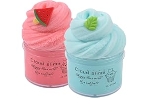 Keemanman 2 Pack Cloud Slime Kit with Red Watermelon and Mint Charms, Scented DIY Slime Supplies for Girls and Boys, Stress Relief Toy for Kids Education, Party Favor, Gift and Birthday