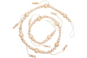 LARREL 3.6 Feet Hanging Photo Display with Clips, Boho Style Photo Banner, Wooden Bead Picture String, Photos Frame Decoration Banner for Dorms, Classrooms, Bedrooms, Living Room, Office, Party Decoration