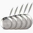 LOLYKITCH 8-9-10-11-12 Inch Tri-ply Stainless Steel Frying Pan Set,Skillets,Chef's Pans,Induction Cookware,Dishwasher and Oven Safe,Detachble Handle.