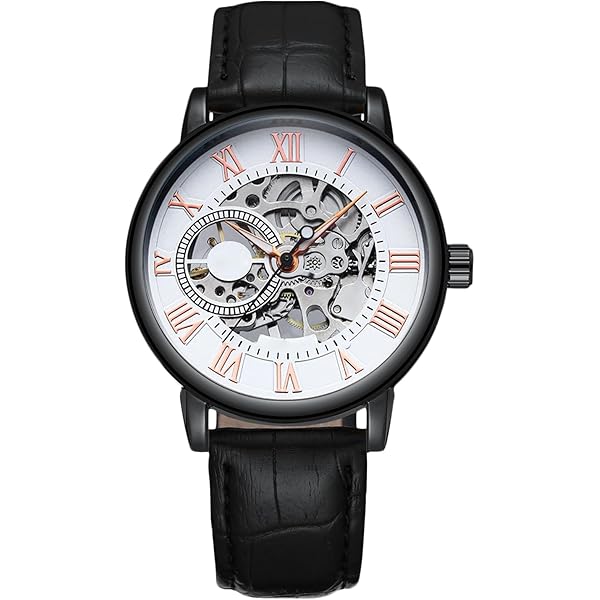 RORIOS Heren Horloges Mechanisch Skelet Automatisch Horloge Lichtgevend Horloge Met Lederen Band Self-Winding Polshorloge, Goud Wit B, 230mm, Automatisch horloge, mechanisch, zelfopwindend
