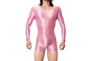 AIEOE Men's Oil Shiny Bodysuit Long Sleeve Bodysuit Super Stretch Bodycon Undershirt Pajamas Leotard
