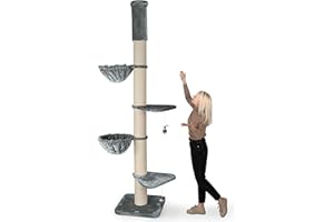 HAPPYPET Kratzbaum 'Leonardo' Grosse Katzen Stabil XXL Deckenhoch, 250 bis 275 cm - 18 cm Dicke Stämme, Große Liegemulden bis 20 kg, Höhle, geprüftes Holz, Katzenkratzbaum für Maine Coons & Ragdolls