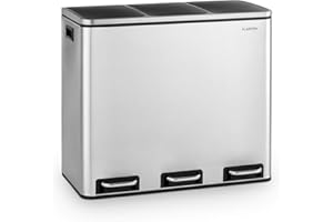 KLARSTEIN Grandmaster - Pattumiera per Rifiuti, Cestino Raccolta Differenziata, 54 L con 3 Cestini x 18 L, Riciclo, Materiale: PP/Alloggiamento in Acciaio Inox, Maniglie, Acciaio Inox Spazzolato/Nero
