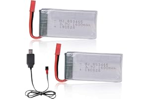Yangers Lot de 2 batteries Lipo rechargeables 3,7 V 25 C 1600 mAh JST connecteur femelle avec chargeur USB pour voiture RC bateau Syma UAV drone jouets X800 X400 X300C