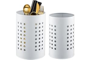 Fhioevt 2 Piezas Bote Utensilios Cocina Blanco Porta Utensilios de Cocina de Acero Inoxidable Escurre Cubiertos Soporte Utensilios Cocina Redondo Escurridor Cubiertos Bote para Cajones Encimeras