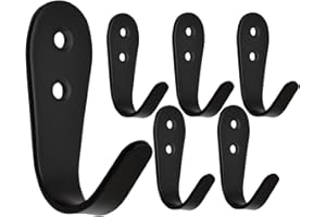 Mokife Ganchos Percheros Negro 6 Piezas, Moderno Grande J Gancho Acero Inoxidable Individual para Baño Dormitorio Cocina Garaje Inodoro Oficina Tienda