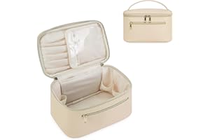 Wandering Nature Kosmetyczka damska, podróżna kosmetyczka, duża torba na kosmetyki z kieszenią na szczotki, ze skóry PU, przenośna kosmetyczka, beżowy