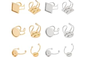 UNICRAFTALE 12Pcs 3 Stili 2 Colori Anello Aperto per Polsino Anelli in Acciaio Inossidabile Vassoi da 10/14/17 mm Vassoi Regolabili Rotondi e Quadrati Anello per Anelli per Gioielli Fai da Te