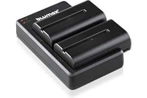 Blumax 2X Akku NP-F550 / NP-F750 2400mAh + Slim Dual Ladegerät | kompatibel mit Sony NP-F970 NP-F960 NP-F990 für Blitzgeräte Videoleuchten Fieldmonitore