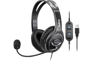 Beebang Over Ear USB Laptop Headset for Voice Recognition, Dictation, Online Course, Webinar, Video Conference, Noise Cancelling Computer Headset for Skype, Microsoft Lync, Teams