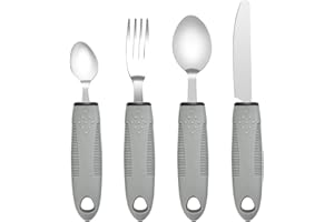 KIKIGOAL Set di 4 posate con manici extra larghi, impugnatura morbida e robusta, ideale per la ristorazione di persone disabili, artrite, morbo di Parkinson, tremori e sofferenti