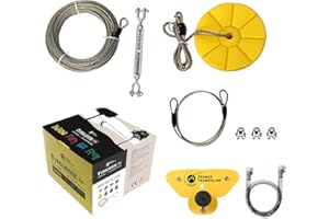 Tyrolienne Indiana pour Enfants et Adultes - Câble Ultra résistant et Frein à Ressort - Jusqu'à 110kg - France Trampoline