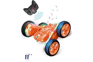 Rumicet Coches Teledirigidos para Niños, 2.4Ghz RC Rotación de 360° Coche Radiocontrol con Conducir por Ambos Lados, Luz LED de Colores, 2 Baterías, Regalos Navidad para Niños, Juguetes Niños