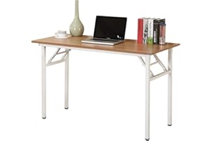 sogesfurniture AC5TW-100-SF biurko składane 100 x 60 cm, stolik pod komputer, stabilny stół biurowy, stół konferencyjny, składany, do domu, biura, na piknik, do ogrodu, drewno tekowe i białe