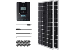 Renogy 200 Watt 12 Volt Monocrystalline Solar Panel Starter 20A Rover MPPT Charge Controller/Mounting Z Brackets/Tray Cable/Adaptor Kit for RV, Boats, Trailer, Camper, Marine,Off-Grid System, 200W