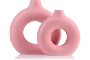QIANLING Juego de 2 jarrones Redondos de cerámica en Color Rosa para una decoración Floral Moderna, centros de Mesa para la Sala de Estar, la Chimenea, el Dormitorio, la Oficina o la Granja
