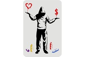 ‎FINGERINSPIRE FINGERINSPIRE Banksy Schablone Liebe oder Geld 29.7x21cm Banksy Hoodie Mann Muster Zeichnung Vorlage Mann Graffiti Schablone Sprühdosen Vorlage für Malerei auf Wand Möbel Holz