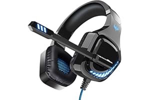 CUNSIEUN Casco de Juego, Casco para PS4, PS5, Xbox One, PC, Interruptor, Casco en su Estéreo 3D, Casco con Micrófono de Juego Anti -Quemado, Casco PS4 con Conector de 3.5 mm, Cable de 2 m (Azul)