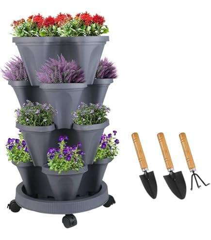 Jardinière Verticale à 6 Niveaux, Tour De Jardin Empilable, Pot De Fleurs Empilable Avec Roulettes Mobiles Et Soucoupe Inferieure Multicolore 95058165