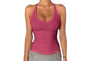 Danysu Damski tank top z dekoltem w serek, racerback, wyściełany, prążkowany, długi, taliowany, Basic Cami