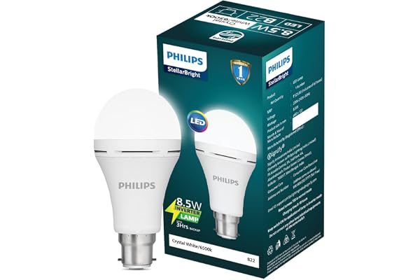 Philips Stellar Bright Rechargeable Emergency Inverter LED Bulb, B22 8.5-Watt-Crystal White(Pack of 1)