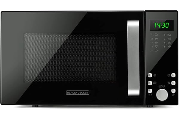 BLACK+DECKER BXMZ900E - Micro-ondes 900W, 23L, 5 niveaux de puissance, 2 fonctions conbinées, Fonction grill, Fonction décongélation, Minuterie de 95min, Auto-menu 9 recettes