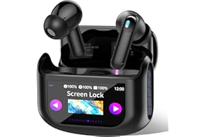 QXUFV Wireless Earbuds Bluetooth 5.4 Headphones In Ear with Smart Touch Screen, Bluetooth Earphones with HD Mic HiFi Stereo Sound, Deep Black