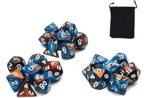 DollaTek Polyhedral Dice zestaw do gry sto?owej, kostka, 3 zestawy kostek 3 x 7 (21 sztuk), seria D20, D12, D10, D8, D6, D4, DND, kostka, DND, RPG, MTG, dwucz??ciowa (zielona i z?ota)