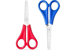 ANMOYIXIA Kids Scissors 2 PCS Preschool Children Safety Scissors with cm-Scale Plastic Handle Craft for Scrapbooking DIY Craft Students Teaching Stationery(2, Red+Blue)
