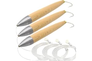 kmucutie Mix Colors trolling Fishing Lures 6 inch Cedar Plug Natural Cedar Fully Rigged Tuna Lure