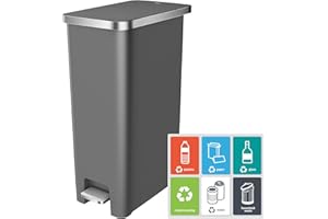 EKO Hana 30L Kitchen Pedal Bin, Rubbish Bin with Soft Close and Stay Close Lid, Perfect for Kitchen & Home, Grey