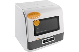 HarBin-Star Mini lave-vaisselle, lave-vaisselle pour 4-6 ensembles de couverts, mini lave-vaisselle de table autonome avec tuyau d'eau pour les appartements, les dortoirs (blanc)