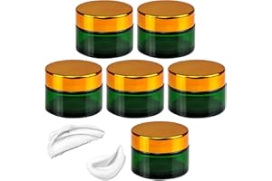 INHEMING 6 Piezas 30ml Frascos de Vidrio Redondos con Tapa para Cosmetica, Tarro Verde de Crema Vacio con Forros Interiores,Rellenables Recipiente de Viaje para Salve Crema Facial Loción