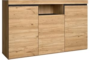 Skraut Home - Madia - Modello Naturale - 140 x 40 x 81 cm - Mobile Ingresso con 3 Ante - Stile Nordico - Melaminico - Rovere e Nero