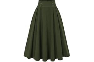 Belle Poque Women's Corduroy Skirt Vintage High Waist A-Line Swing Midi Skirt with Pockets&Buttons